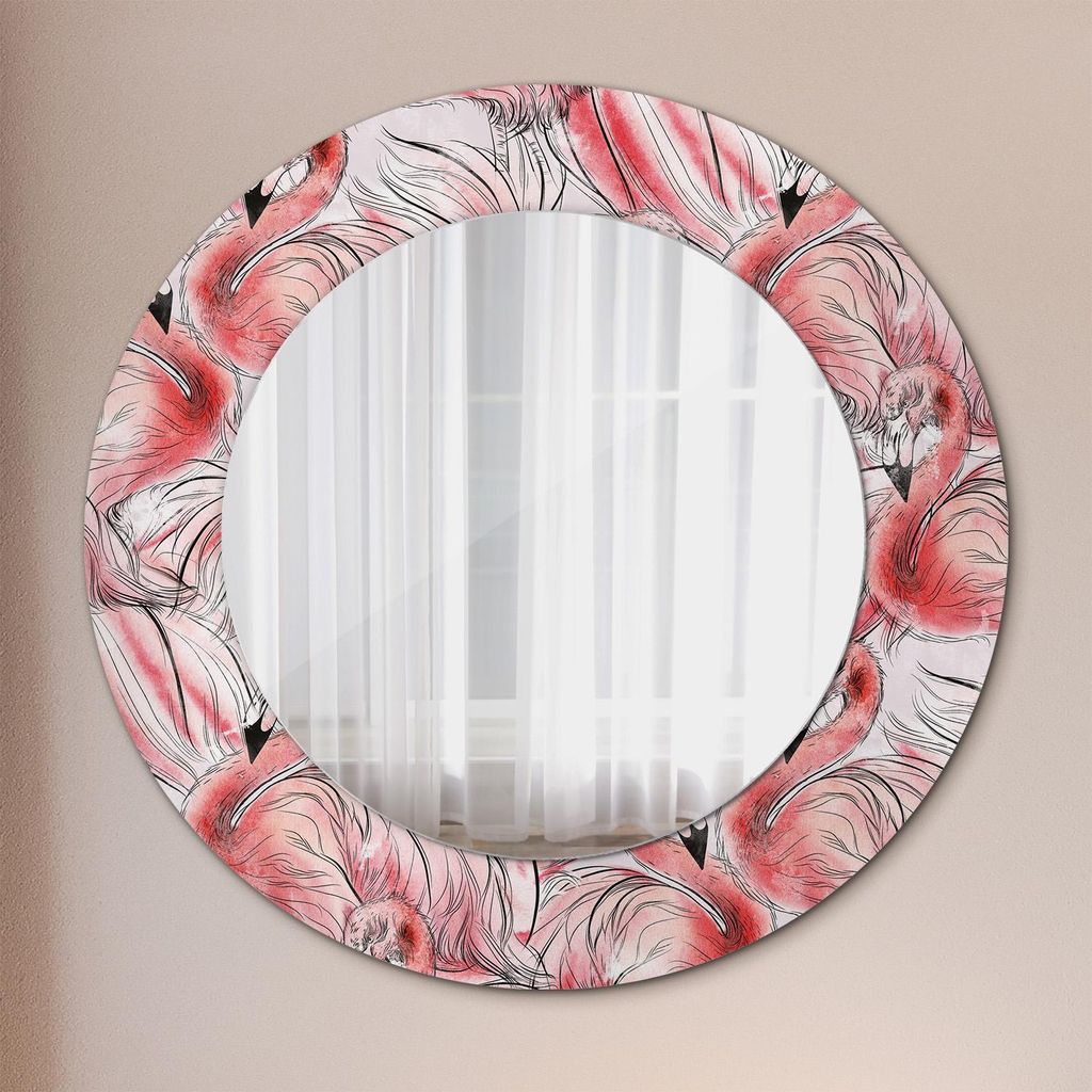 Ø50cm Modern Spiegel - Wandspiegel Wandmontage- Schlafzimmer - flamingo muster
