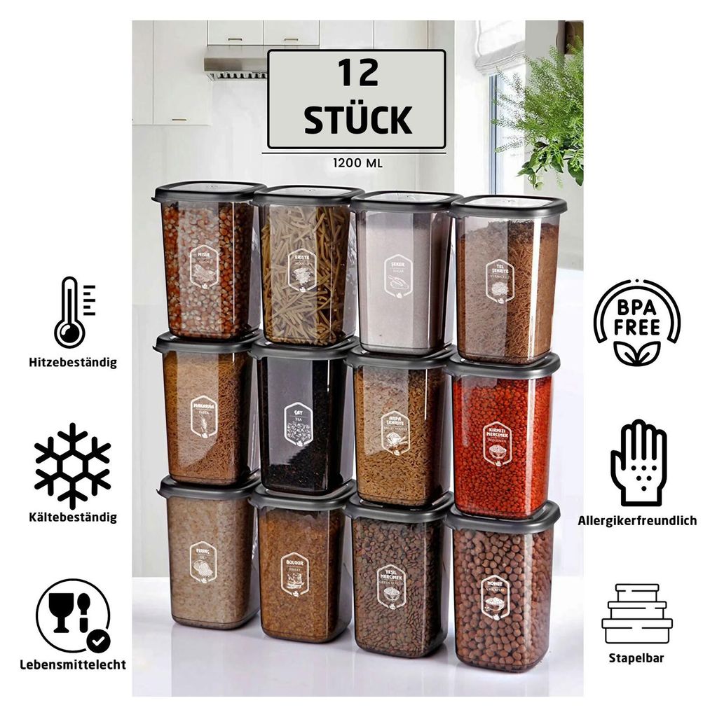 12-teiliges Vorratsdosen Set 1200 ml stapelbar – Produktbild 