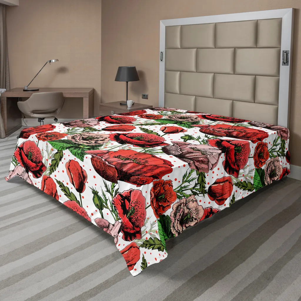 Drap en tissu doux fleurs de pavot 260x228 cm pour lit double moderne