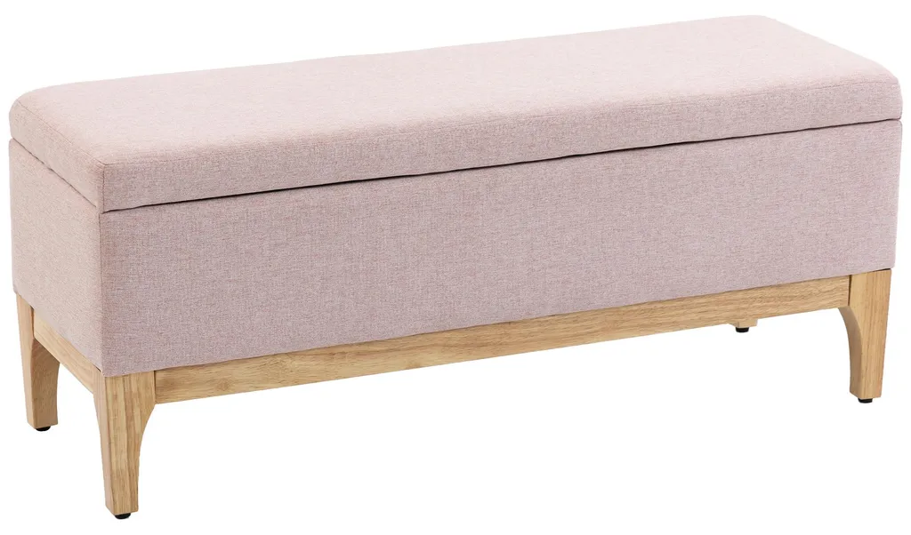 Banc de rangement coffre 110x39x45 cm en tissu lin rose scandinave