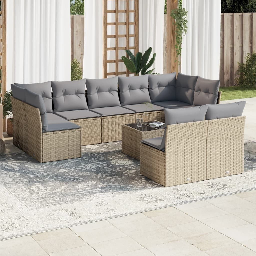 Maison Exclusive - 10-tlg. Garten-Sofagarnitur mit Kissen Beige Poly Rattan