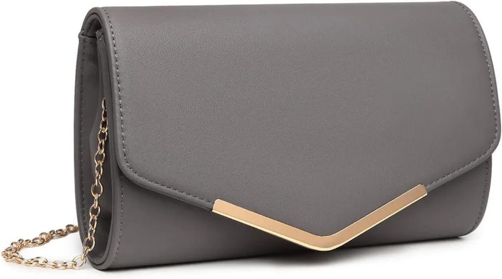 Miss Lulu Pochette de Soirée Grise en Cuir avec Bandoulière Chaîne Chic