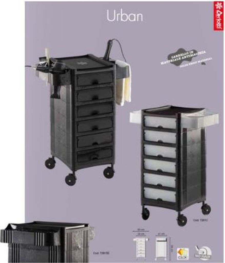 Friseurwagen Urban Black Ceriotti Mit 6 Ausziehbaren Schubladen