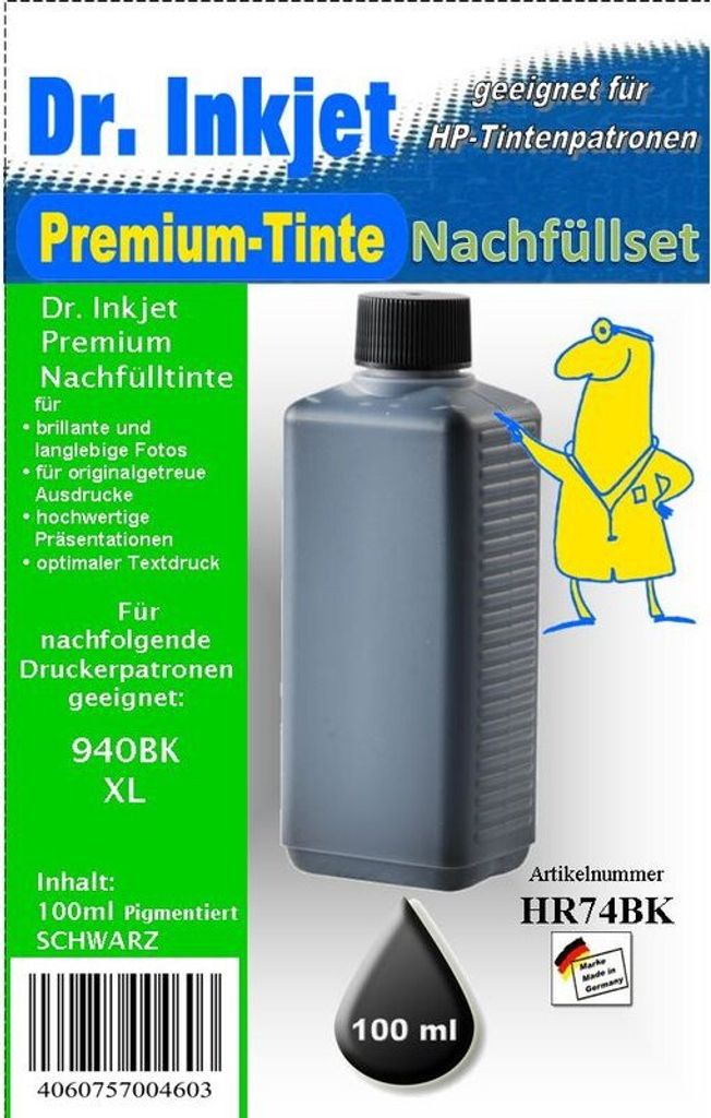 HR74BK - black - Dr.Inkjet Premium Nachfülltinte 100ml für Ihren HP Drucker