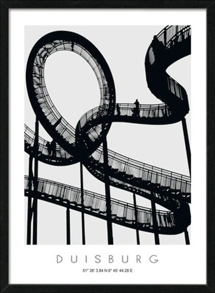 Gerahmtes Bild Duisburg Treppen Achterbahn schwarz weiß Produktbild 
