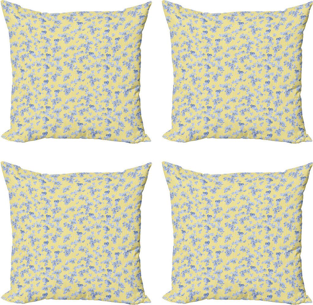 ABAKUHAUS Blumen Kissenbezug Set (4 Stück), Vergessen Sie mich nicht Blumen Linien, Moderner Doppelseitiger Digitaldruck, 50 cm x 50 cm, Yellow Ce...