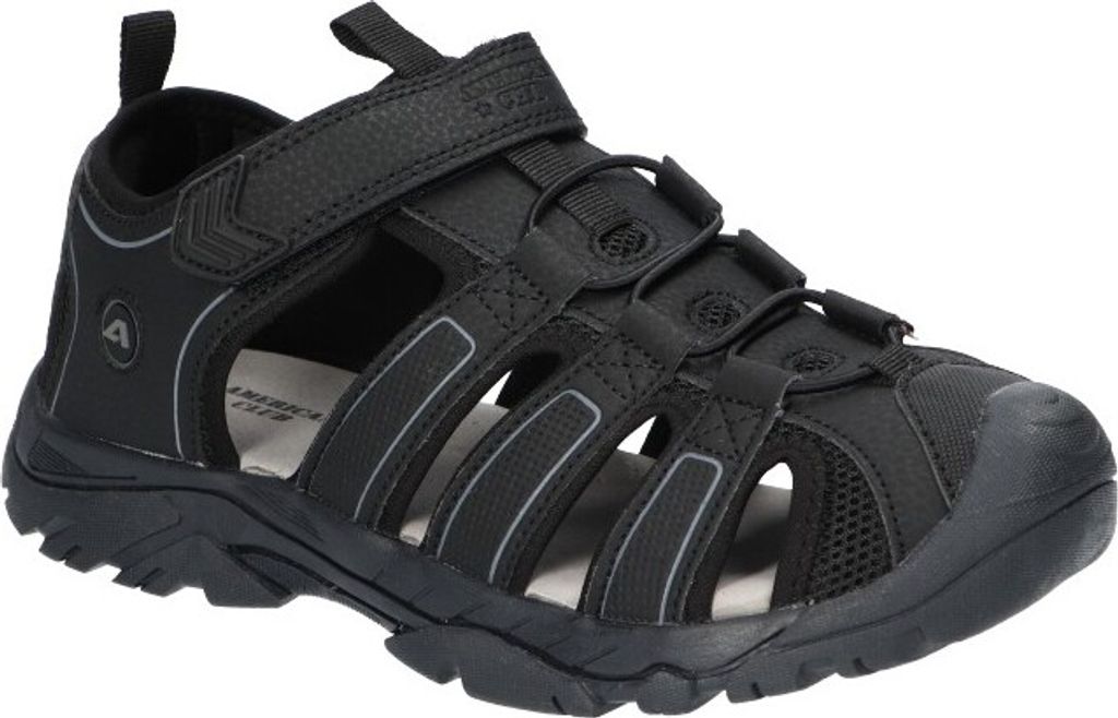 AMERICAN CLUB RL165 Solide Sandalen, Naturleder Innensohle, Klett Sandalen, Sportsandalen, Schwarz 39