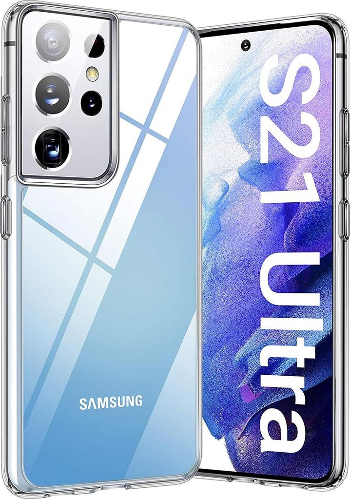 A clear phone case is shown on a white background, with a phone inside it.