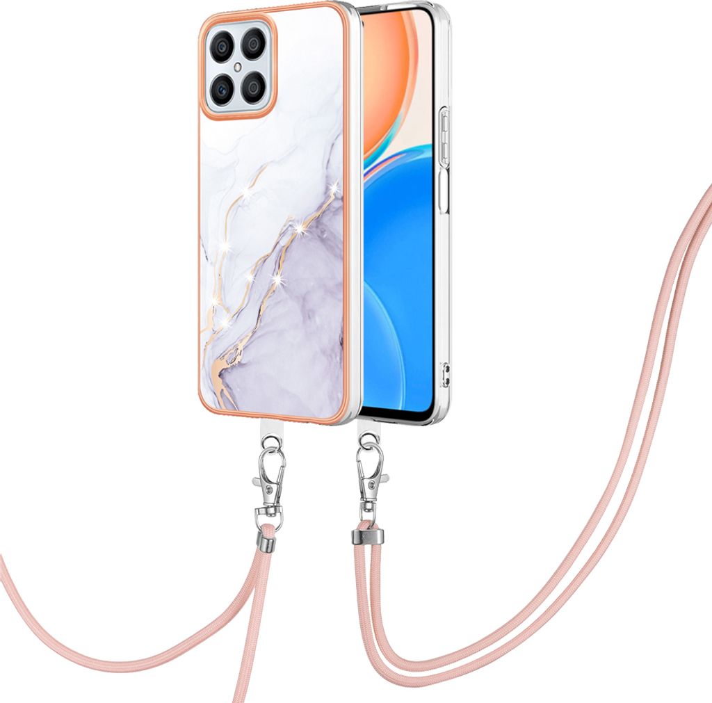 Handykette Hülle für Honor X8 4G Muster TPU Schutzhülle mit verstellbarem Tragegurt Weiß