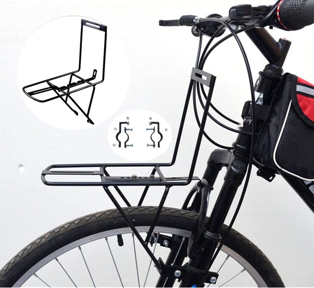 Frontgepäckträger mit Montagehalterung für Scheibenbremsen/V-Bremsen, geeignet für Mountainbikes, tragbar für Packtaschen/Körbe/Zelt/Schlafsack