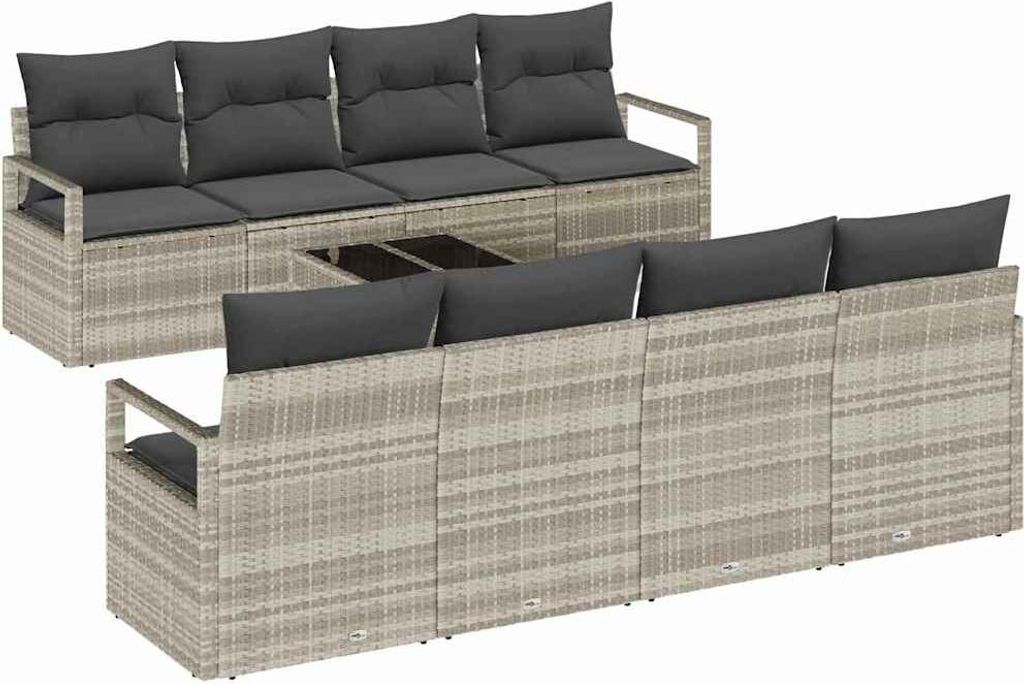 Sofa Set 7 pcs Hellgrau Poly-Rattan
