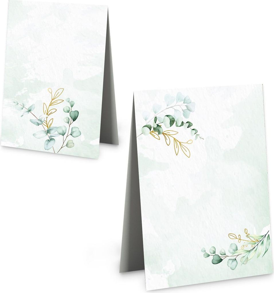 25 Tischkarten Eukalyptus grün gold foliert Platzkarten Hochzeit