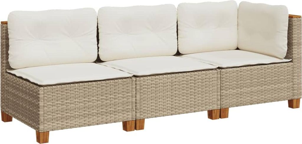 vidaXL Gartensofa mit Kissen 3-Sitzer Beige Poly Rattan Produktbild 