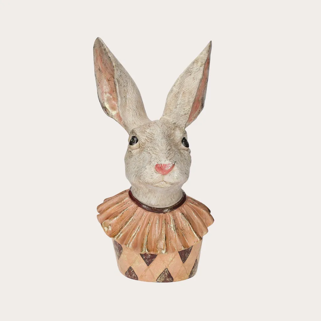 Statue de lapin en résine bicolore rose et blanc objet déco design