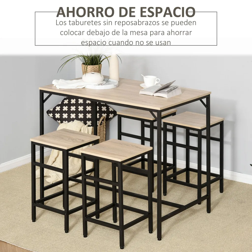 Ensemble Table de Cuisine Haute et Tabourets pour Coin Repas Compact - 4