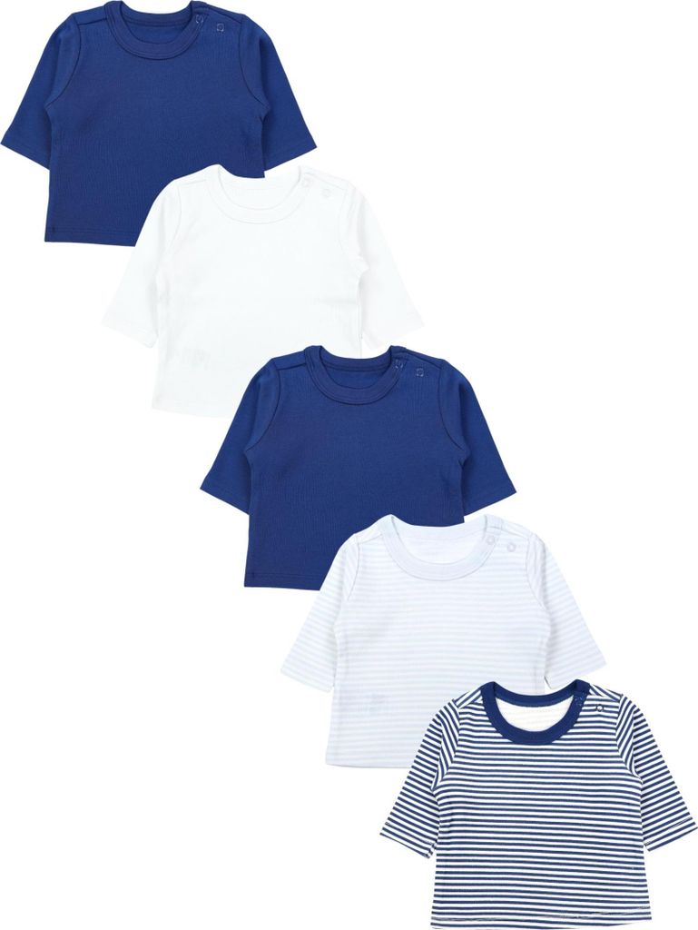 TupTam Baby Jungen Langarmshirt Gestreift 5er Set, Farbe: Blau_Streifen(bl)_Weiß_Streifen(gr), Größe: 92