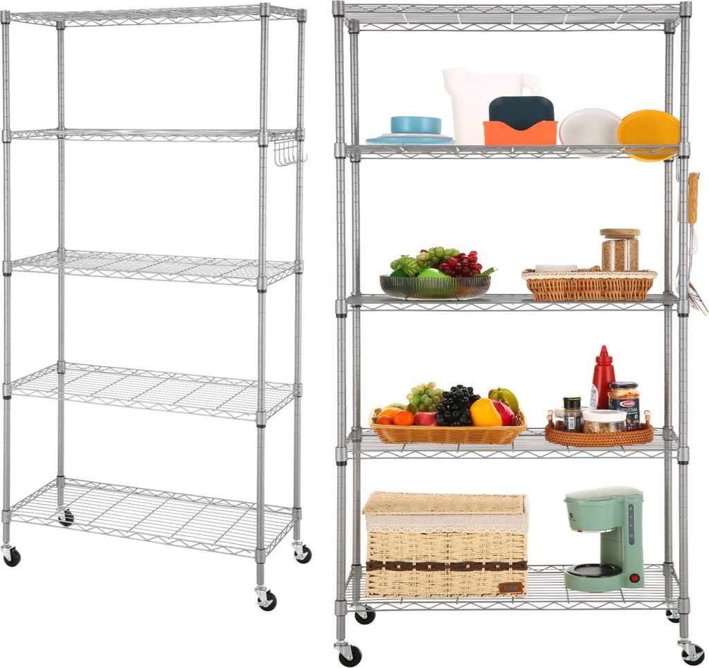 sejov Metallregal 5-stöckig, 76x35x152 cm, Silber, Produktbild