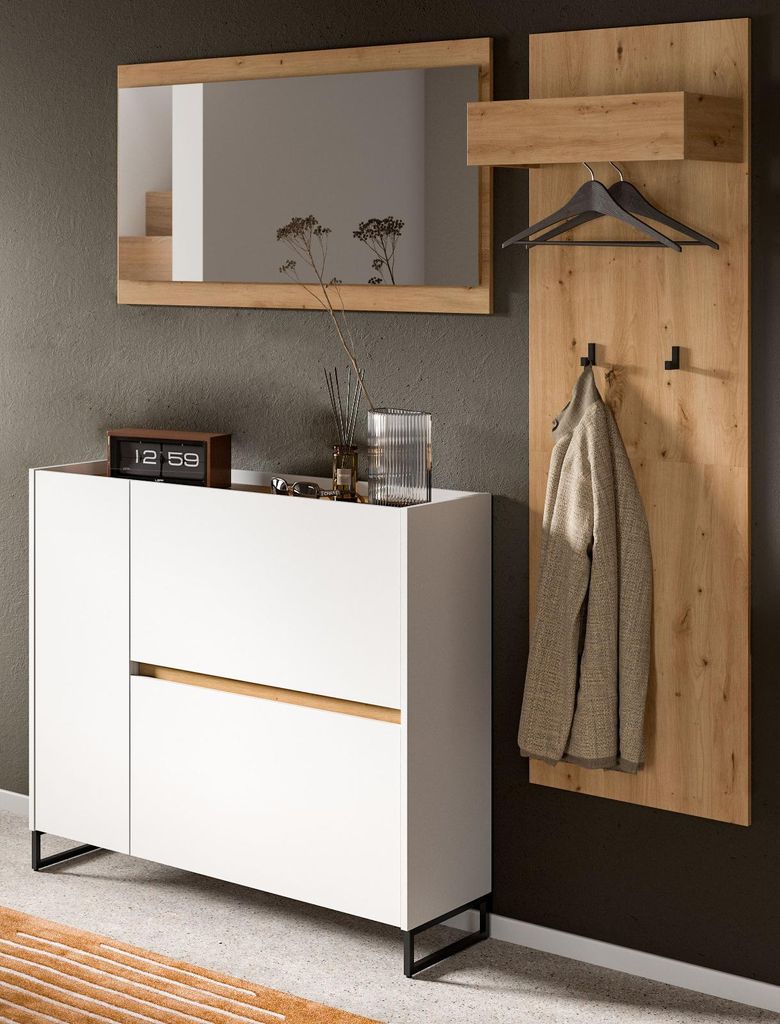 Garderobe Set 3-teilig "Borga" in weiß und Artisan Eiche 175 x 192 cm, Soft-Close