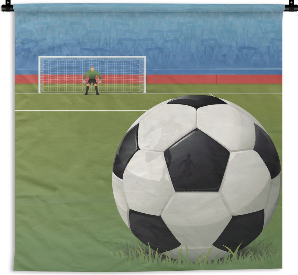 MuchoWow Wandteppich Wandbehang Eine Illustration eines Fußballs auf dem Feld im Stadion - Jungen - Mädchen - Kinder 120x120 cm Tapisserie Deko...