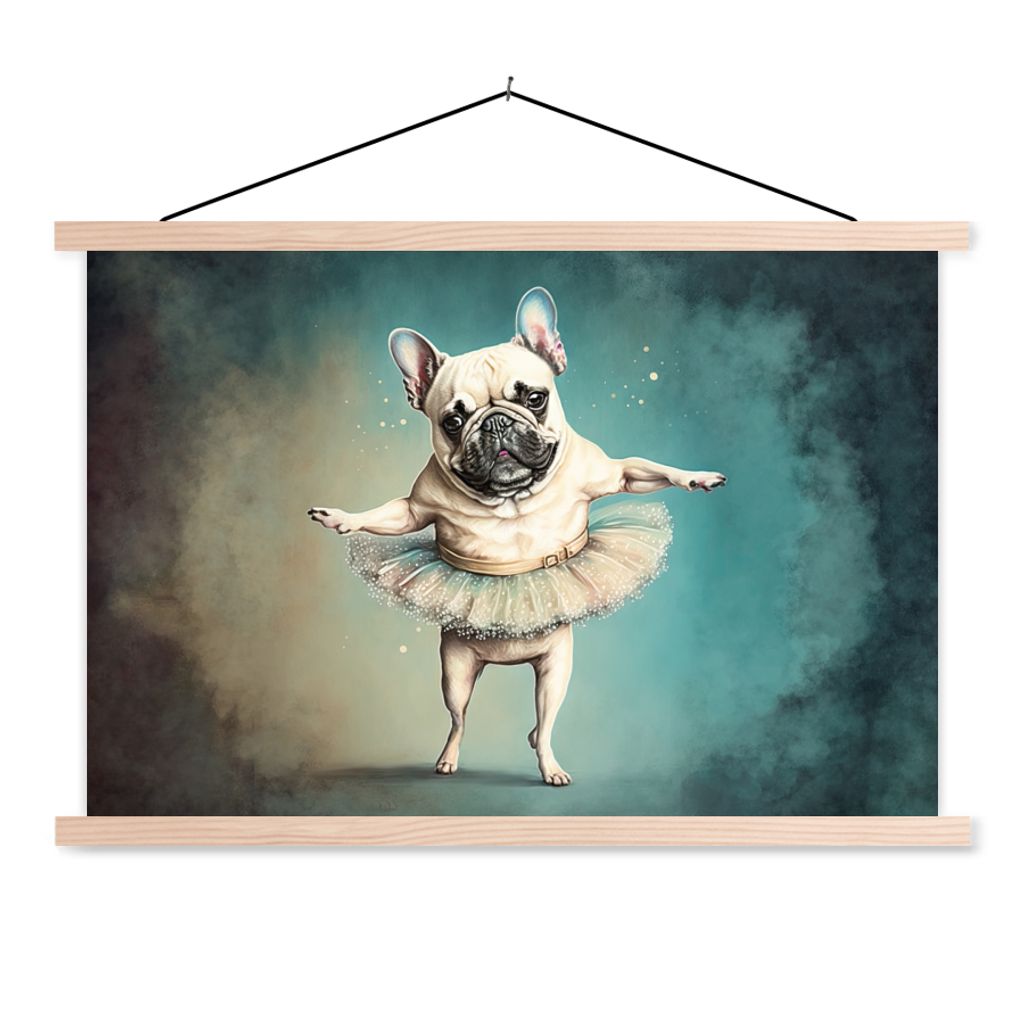 MuchoWow Textilposter Hund - Tutu - Ballett - Abstrakt - Porträt - Kind 120x80 cm mit holzfarbenen Rahmen - Aufhängeset