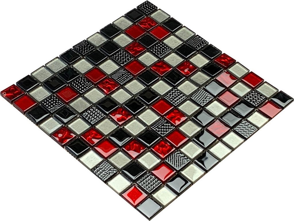 Piastrella di mosaico rossa e nera, piastrella di mosaico Immagine del prodotto 