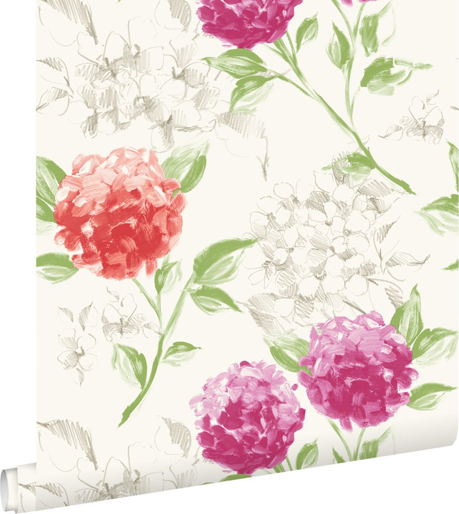 ESTAhome Tapete Hortensien Rosa und Orange 53 cm x 10.05 m