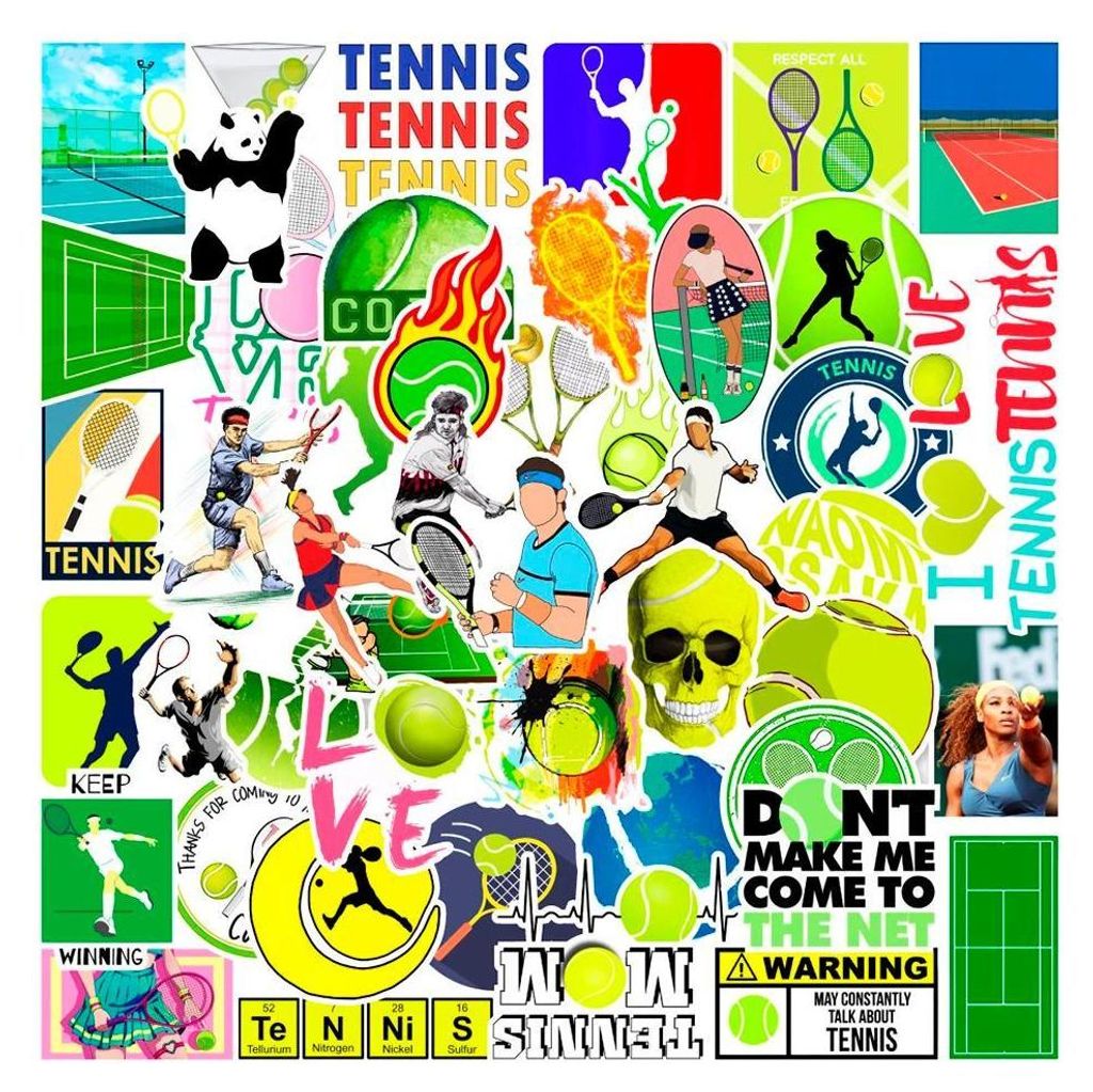 Aufkleber-Set mit Tennis-Motiven, ca. 50 Stück, Verpackung 8x1x8 cm