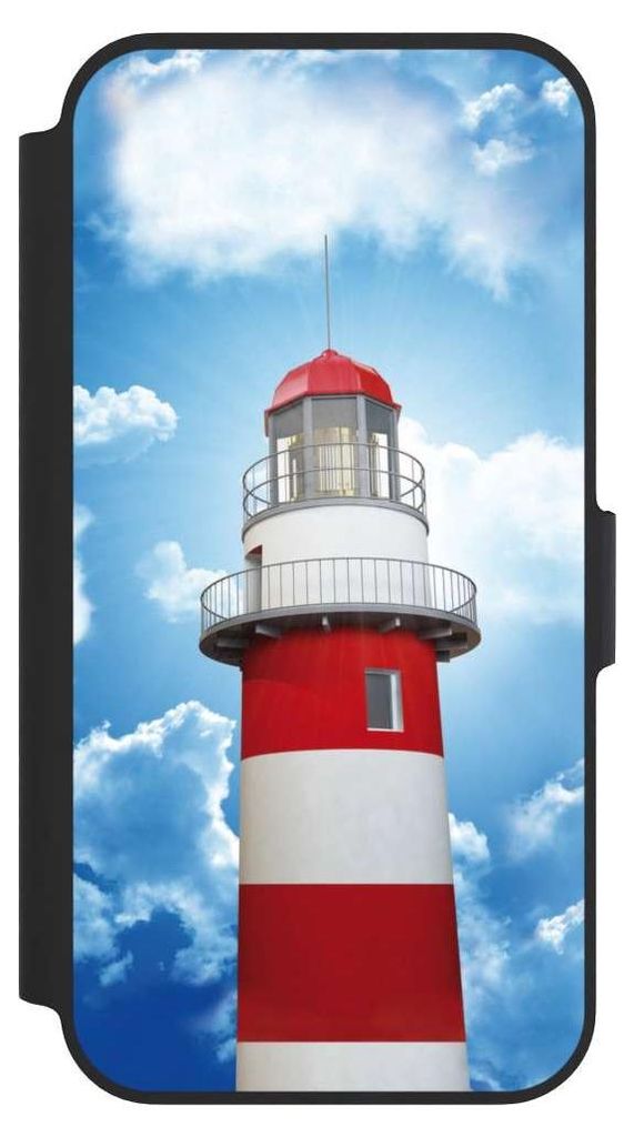 NIVOCASE Klapphülle für Apple iPhone 13 Pro Handyhülle aus Kunst Leder NIVOflip schwarz Himmel Leuchtturm Wolke