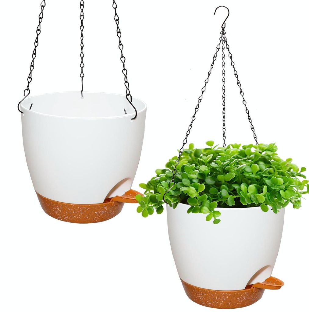 Hängender Blumentopf mit Bewässerungssystem, 2er-Set, 20,5 cm, Hängepflanzgefäß aus Kunststoff für den Innen- und Außenbereich, selbstbewäs...