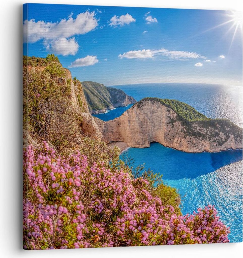 Bild auf Leinwand - Leinwandbild - Meer Sommer Blume - 30x30cm - Wand Bild - Wanddeko - Wandbilder - Leinwanddruck - Bilder - Kunstdruck - Wanddeko...