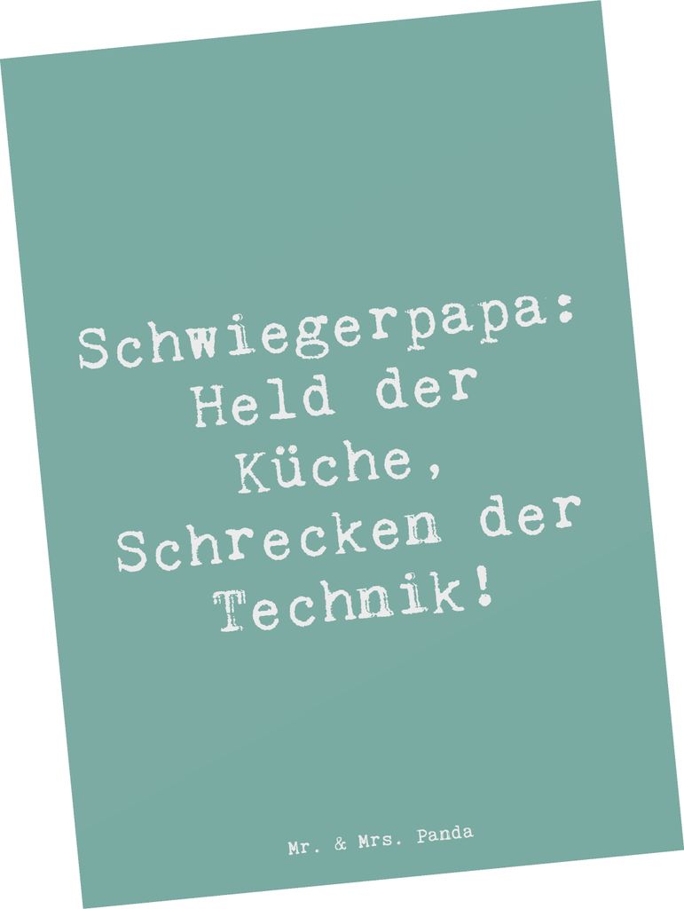 Mr. & Mrs. Panda Postkarte Spruch Schwiegerpapa Küche - Meeresbrise - Geschenk, Humor, Fähigkeiten, Ansichtskarten, Lächeln, Postkarten, bildkar...