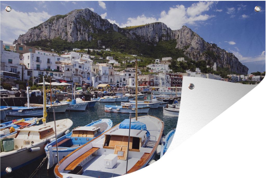 MuchoWow 60x40 cm Outdoor-Poster Gartendeko Sichtschutz Garten Poster für den Garten Bunte Boote im Hafen von Capri