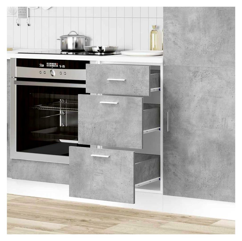 Küchenschrank Unterschrank Lyon in Betongrau, 40 x 46 x 81,5 cm, Holzwerkstoff