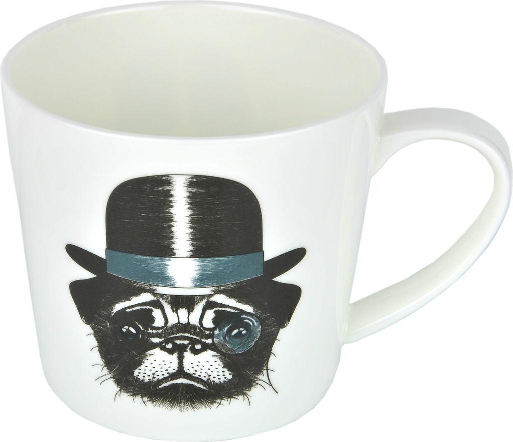 2er Set Teebecher HUND MIT HUT UND LUPENGLAS 450ml Teetasse Porzellan Nachbildung Hundemotiv + Teeprobe