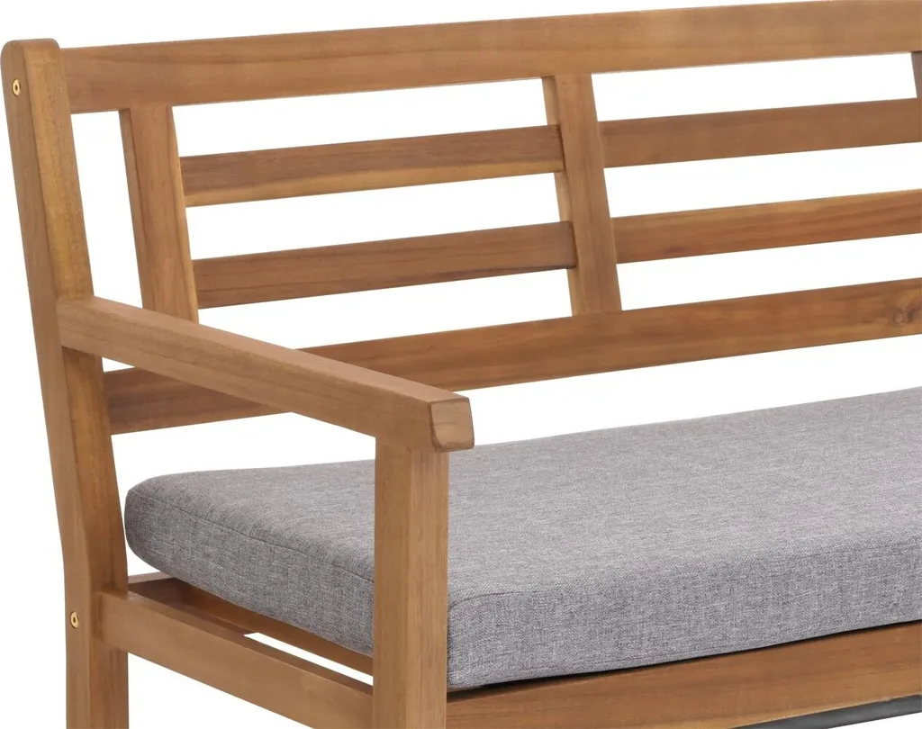 Banc de jardin HWC-N47 en bois massif d'acacia avec coussin gris MVG - 3