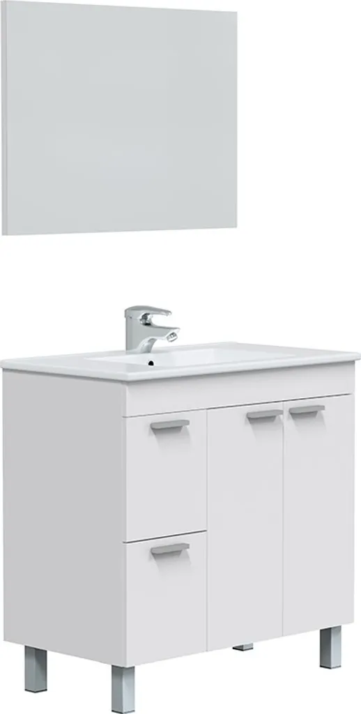 Ensemble salle de bain blanc brillant 80 cm AKTIVA : Meuble + Miroir
