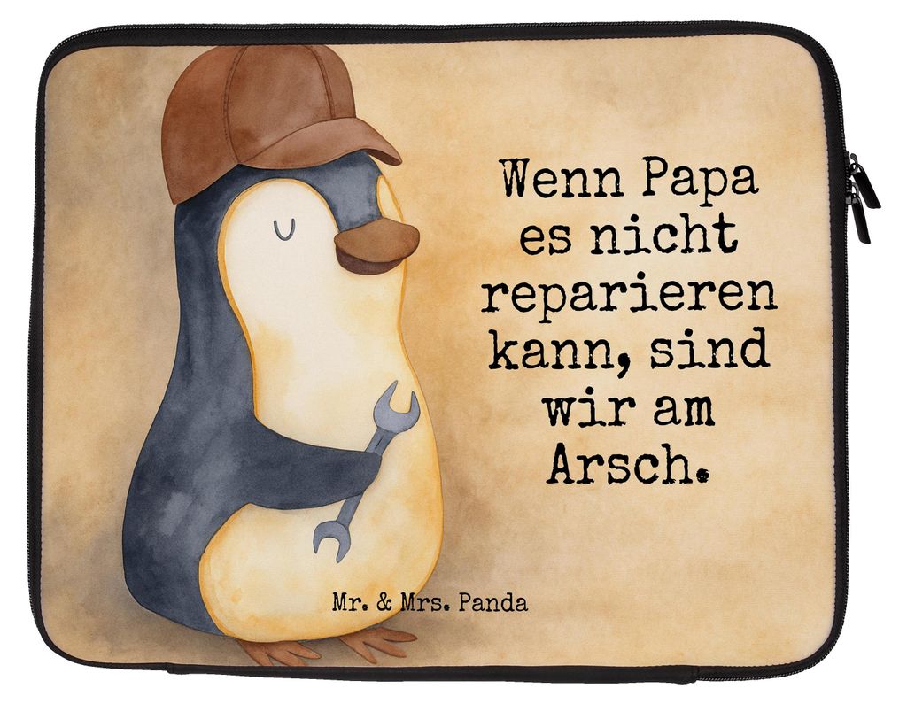 Mr. & Mrs. Panda Laptop Tasche Wenn Papa es nicht reparieren kann, sind wir am Arsch Design 33 x 42 cm - Weiß - Geschenk, Sleeve, Laptoptasche, Va...
