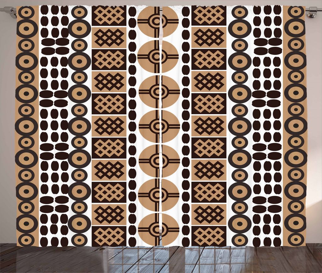 ABAKUHAUS Sambia Rustikaler Vorhang, Kenyan Folk, Wohnzimmer Universalband Gardinen mit Schlaufen und Haken, 280 x 245 cm, Bleich und Dunkelbraun