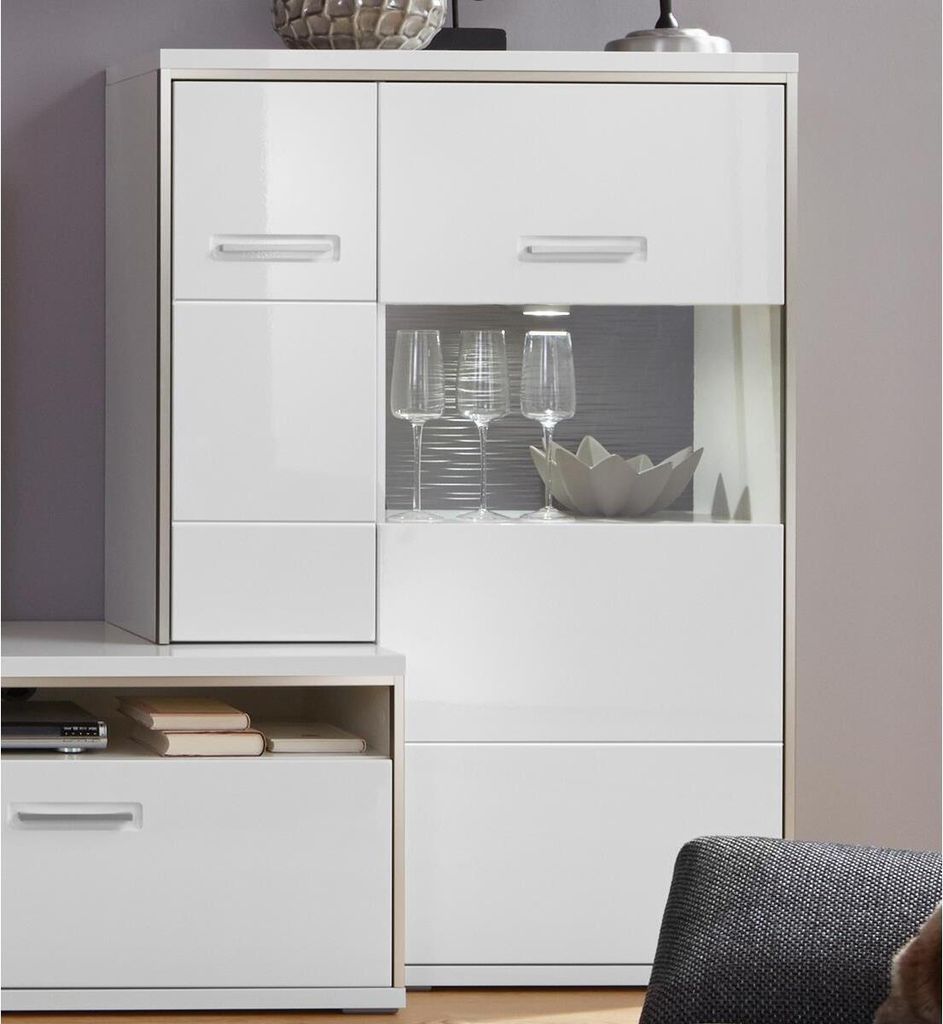 Anstell-Highboard Kommode Beistellschrank Anrichte Schrank Rechts "Trento I" ohne Beleuchtung