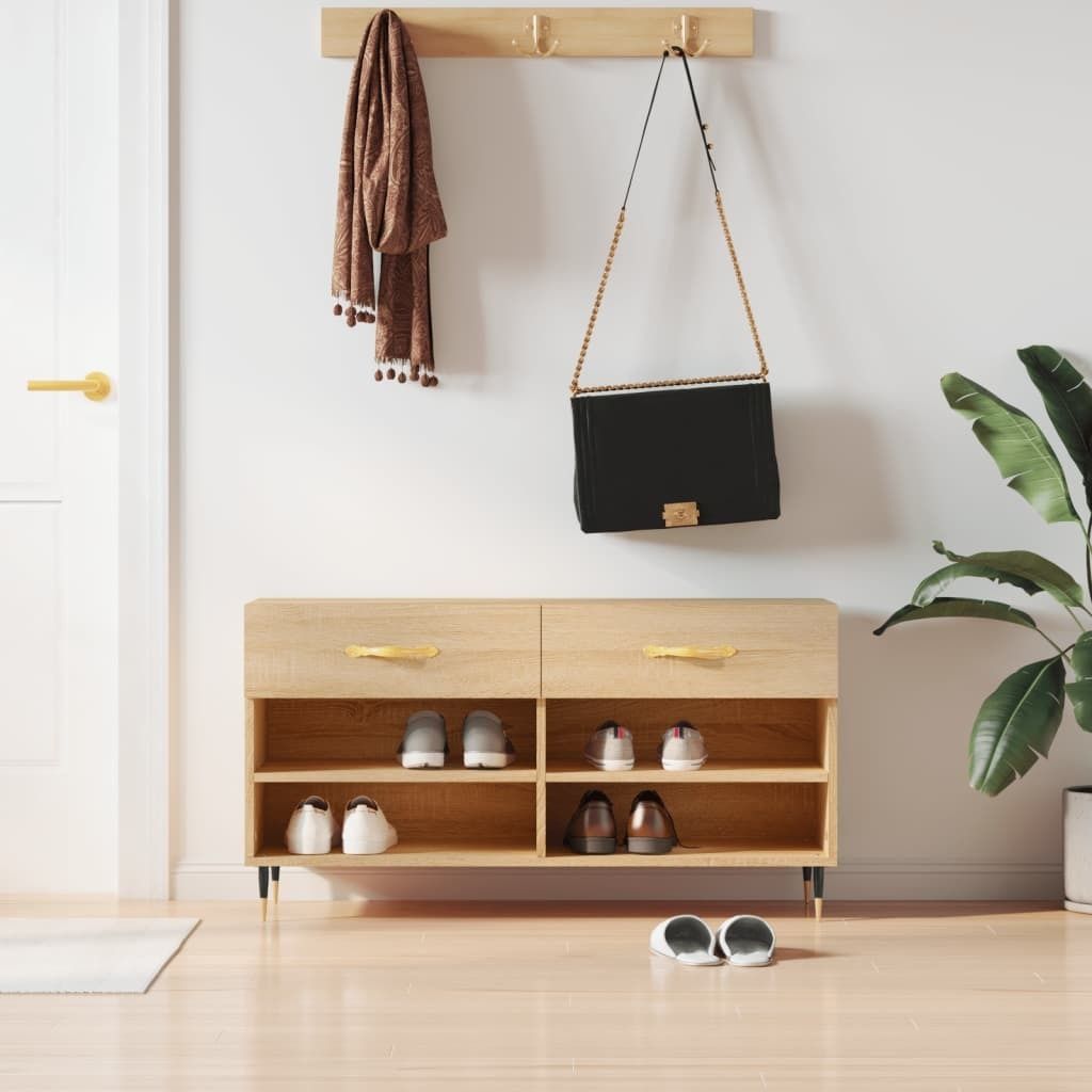 "2026 MODERNE"Schuhbank - elegantes Design - Schuhschrank/Sitzbank Sonoma-Eiche 102x35x55cm Holzwerkstoff DE510993 - Schuhregale