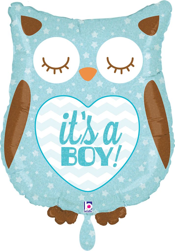 Shape Folienballon Eule "It`s a Boy!" Holografisch | 66 cm