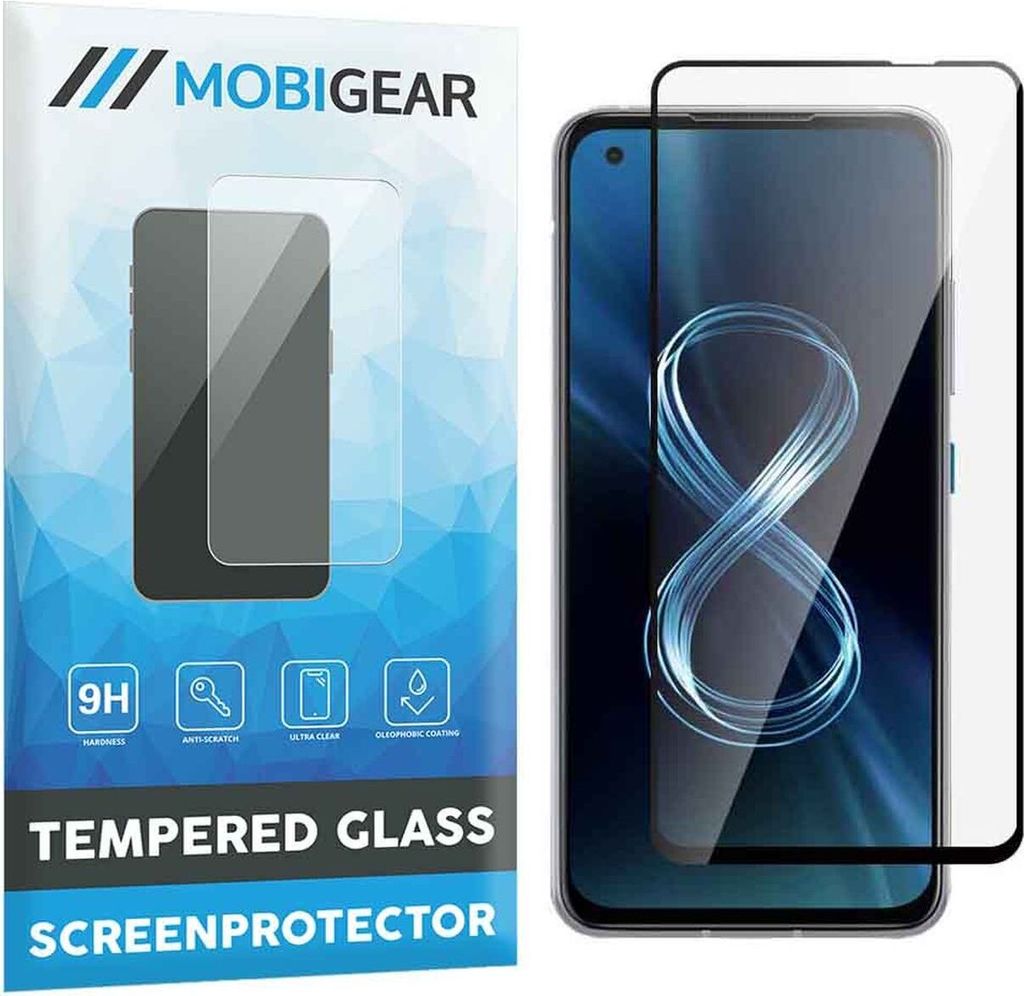Mobigear Premium ASUS Zenfone 8 Panzerglas Gehärtetes Glas Displayschutz - Hüllenfreundlich - Schwarz