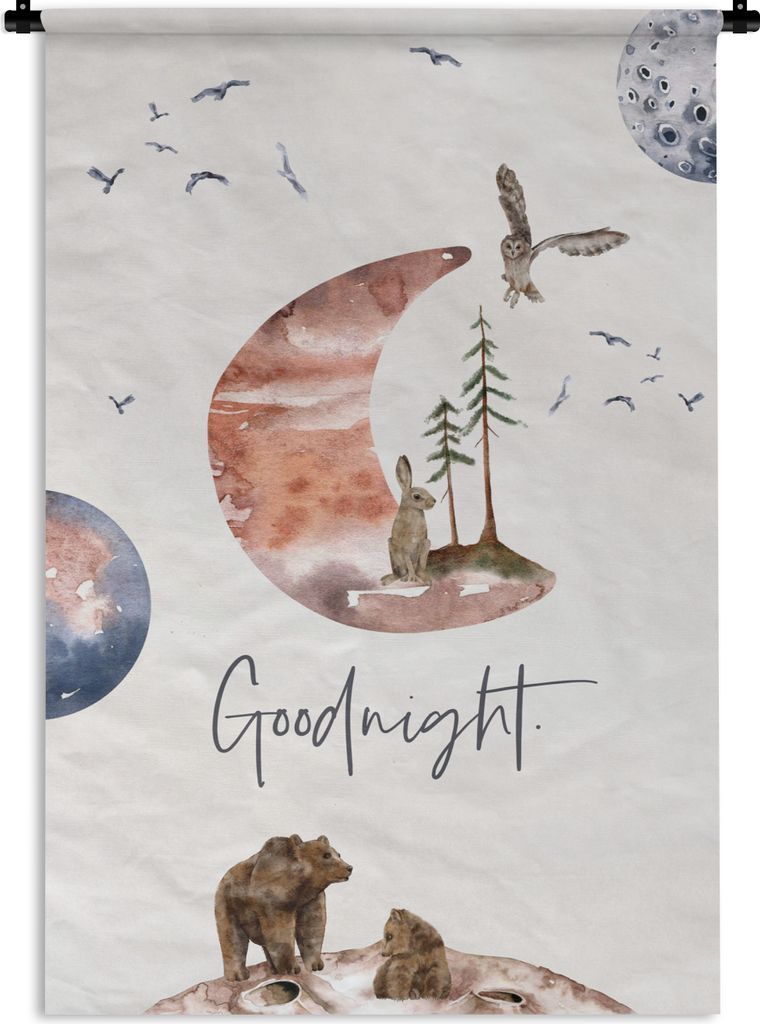 MuchoWow Wandteppich Wandbehang Zitate - Gute Nacht - Sprichwörter - Kinder - Jungen - Mädchen - Kind 60x90 cm Tapisserie Dekoration Wandtuch -...