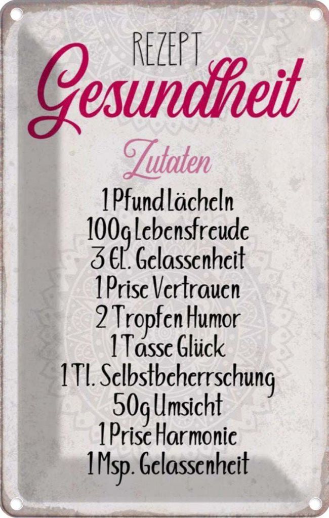 vianmo Blechschild 30x20 cm Rezept Gesundheit Zutaten England Spruch Zitat