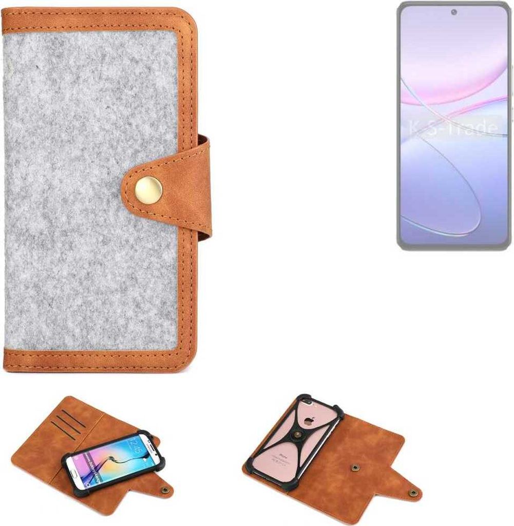 K-S-Trade Handyhülle kompatibel mit Vivo V30 SE Schutzhülle Filz-Hülle Kunst-Leder hellgrau braun (1x)