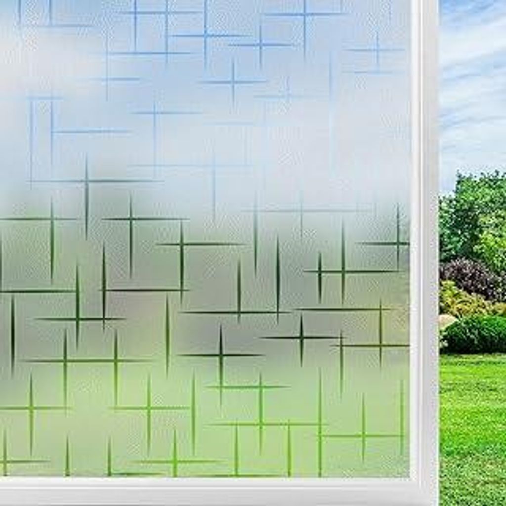 Fensterfolie Blickdicht Statisch Haftend Milchglasfolie Sichtschutzfolie Selbstklebend Fenster Folie Milchglas für Bad Küche Anti-UV Kreuz 44.5x2...