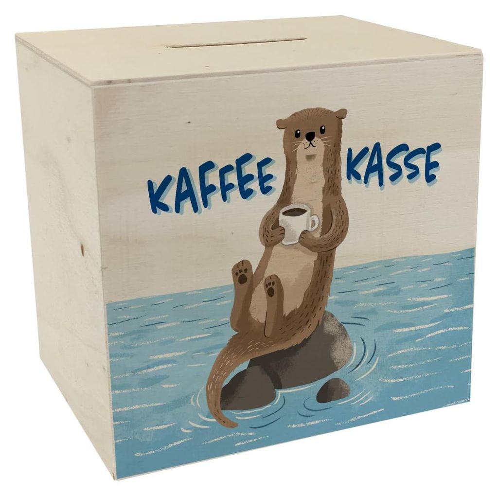 Spardose aus Holz mit Ottermotiv