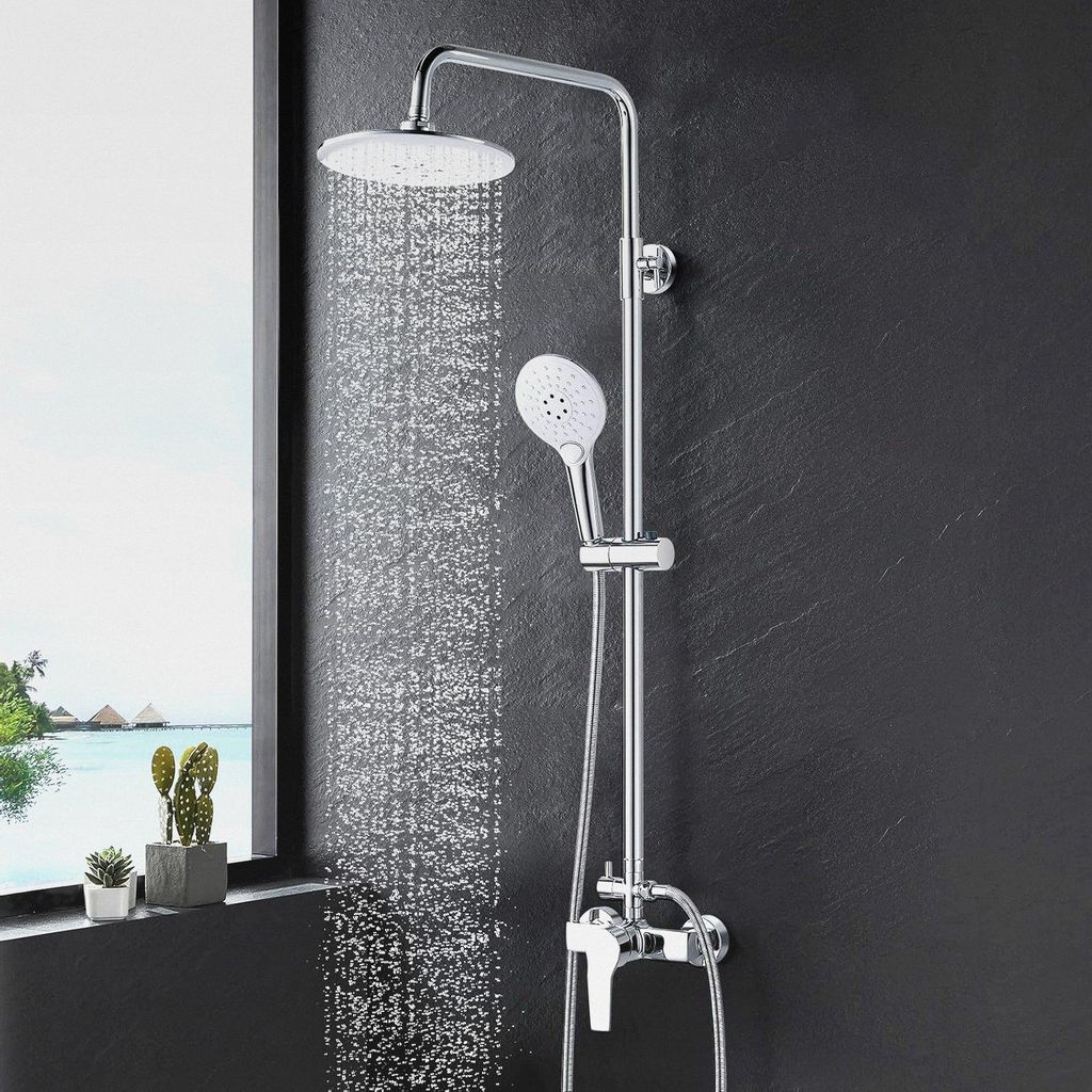 Duschsystem mit Einhebelmischer - Regendusche Duschset mit 2 Strahlarten(8 Zoll), Duschkopf, 150cm Schlauch, Erstellbare Duschstange und Duscharmat...