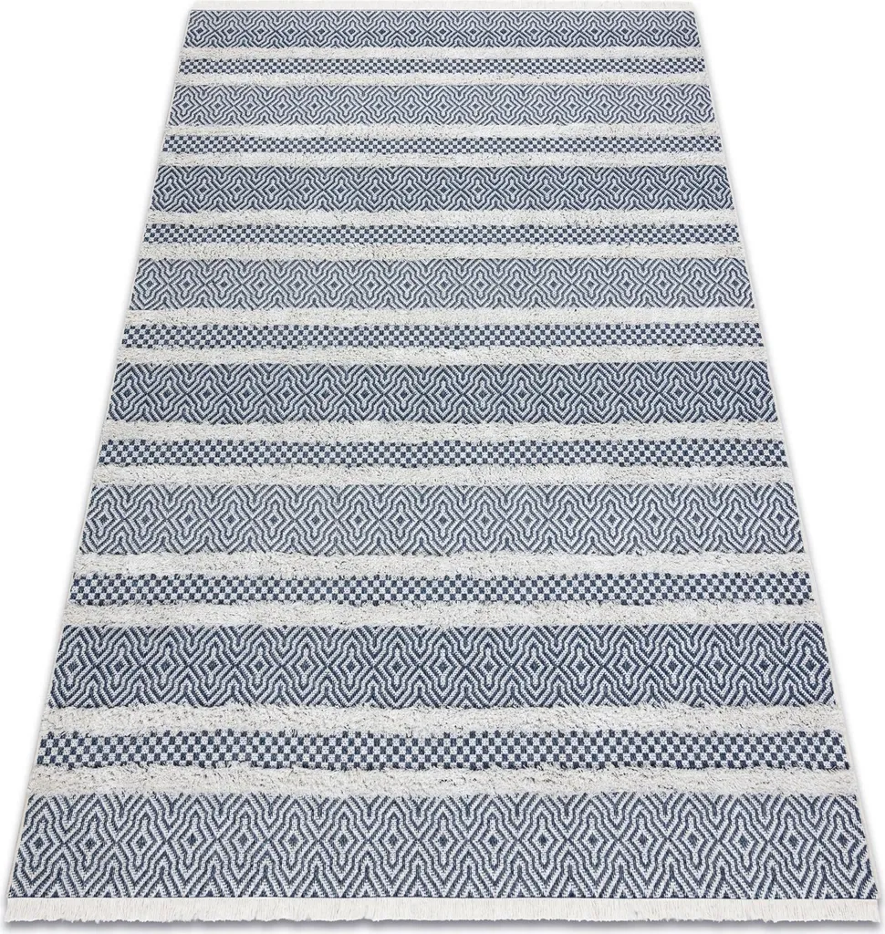 Tapis Tissé Plat Sisal Bleu et Crème 175x270 - Texture Relief 22328