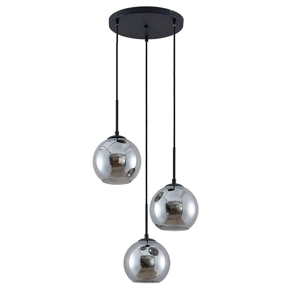 Lindby Hängelampe Jurian, 32 cm, 3-flg., schwarz/rauch, Produktbild 
